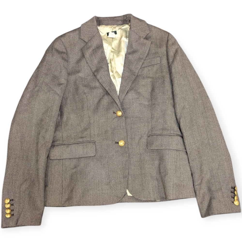 Vtg J.Crew Women's Brown Herringbone Wool Blazer Size 10 Gold Button Office Att